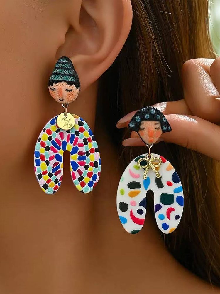 Vacation-style doll-inspired oversized polka dot earrings St Detail View — Waterproof & Hypoallergenic