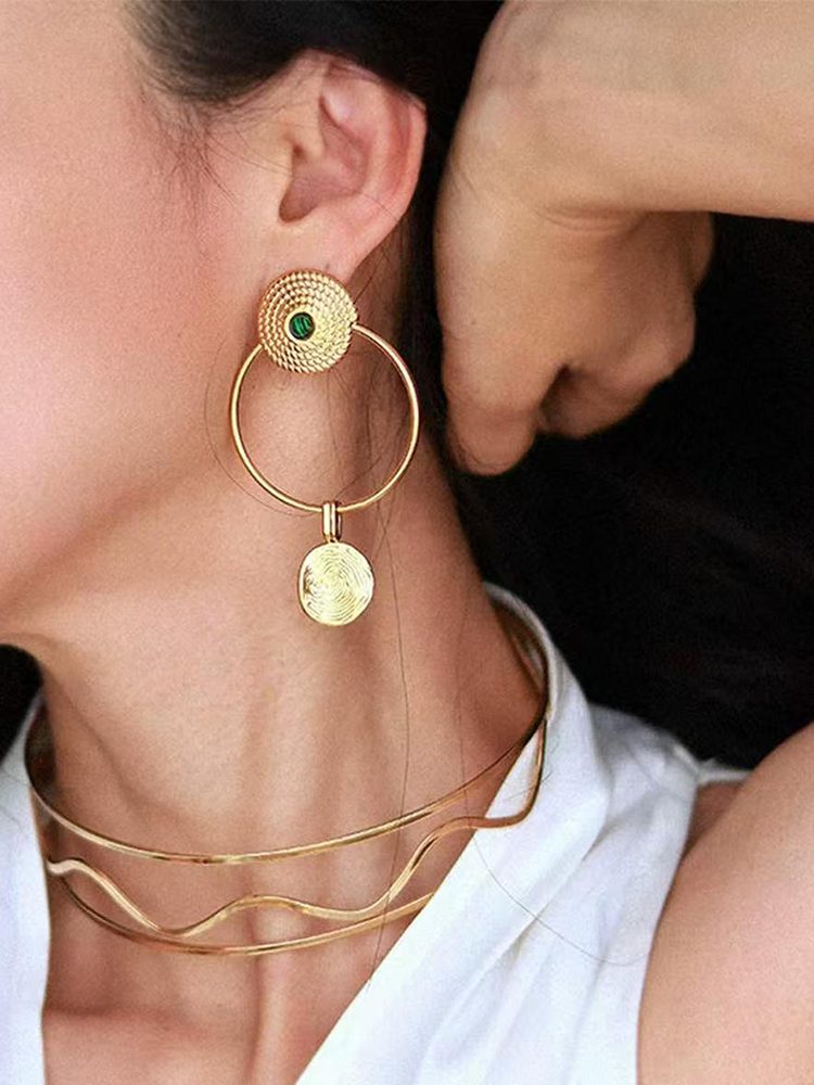 Vintage-Inspired Round Hoop Earrings – Stainless Steel (Spring/Summer) Women Gold Dangle