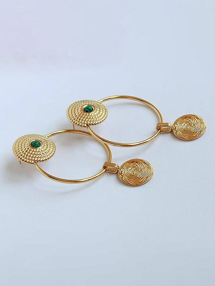 Vintage-Inspired Round Hoop Earrings – Stainless Steel (Spring/Summer) Women Gold Dangle