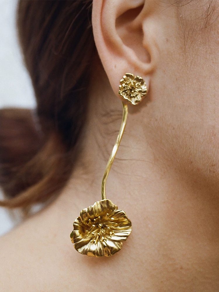 Vintage 3D Floral Convertible Drop Earrings Large