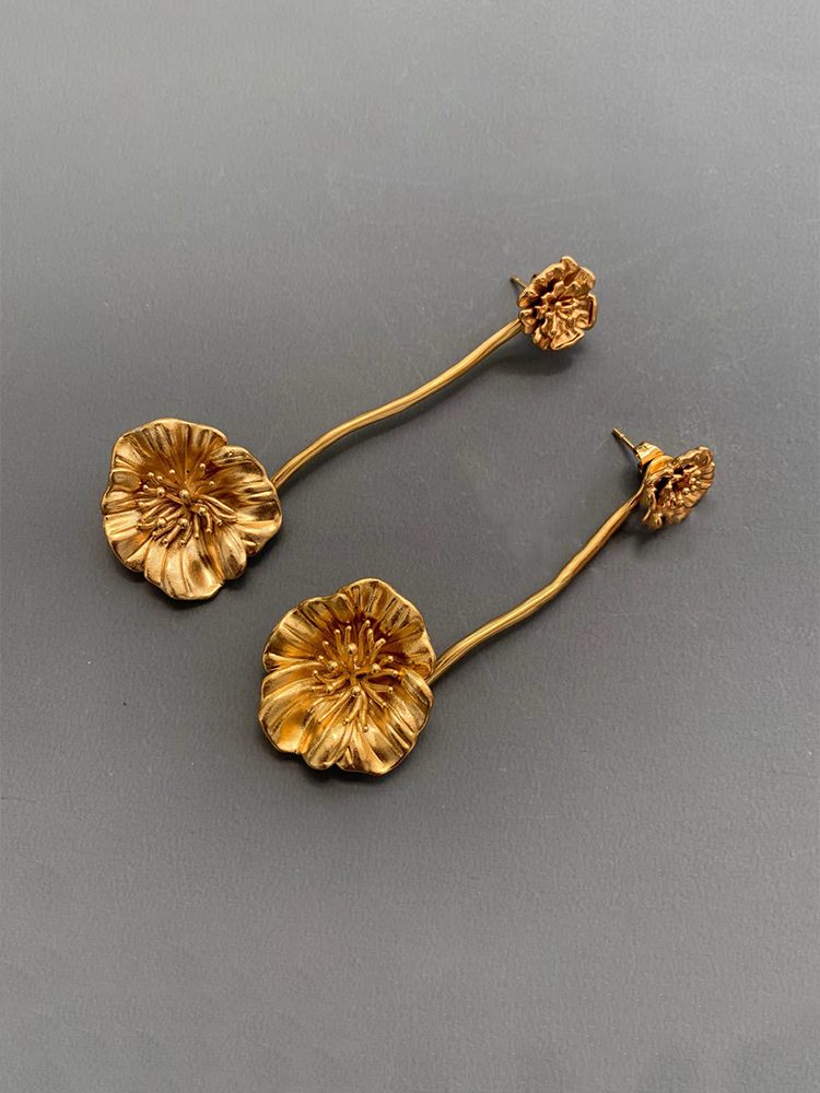 Vintage 3D Floral Convertible Drop Earrings Large