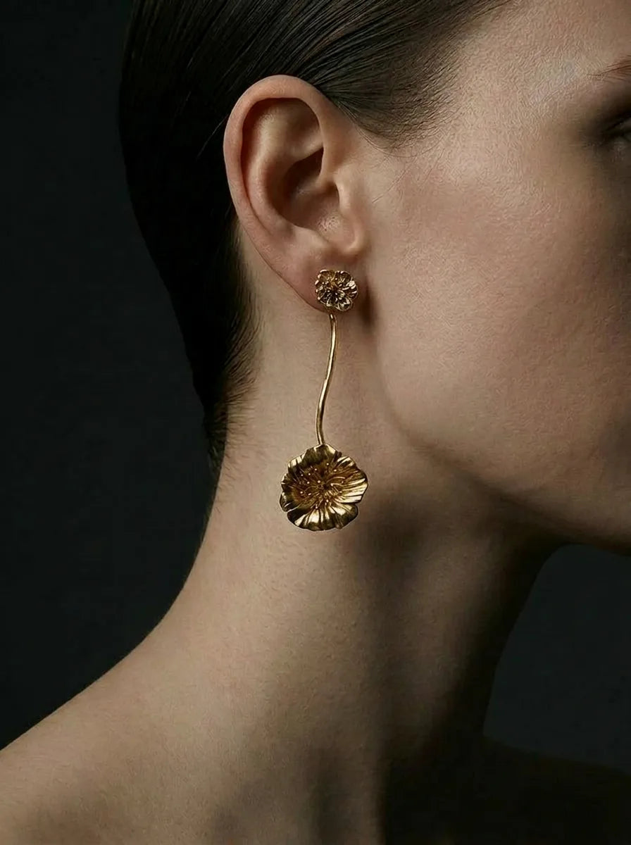 Vintage 3D Floral Convertible Drop Earrings Large