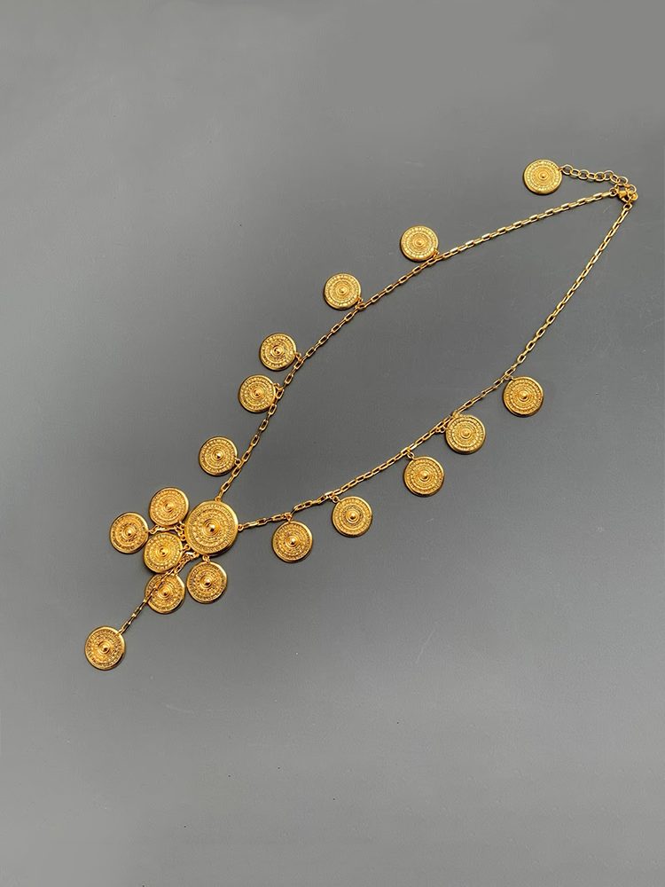 Vintage Coin Statement Clip On Earrings & French Retro Long Necklace