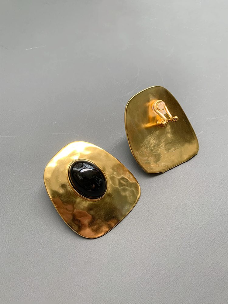 Vintage Polished Gold Curve Clip On Earrings