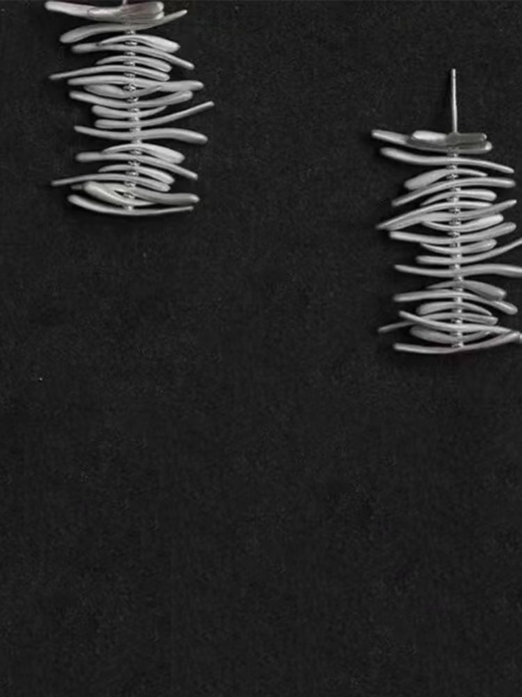 Vintage Straw-Inspired Silver Handmade Earrings Dangle