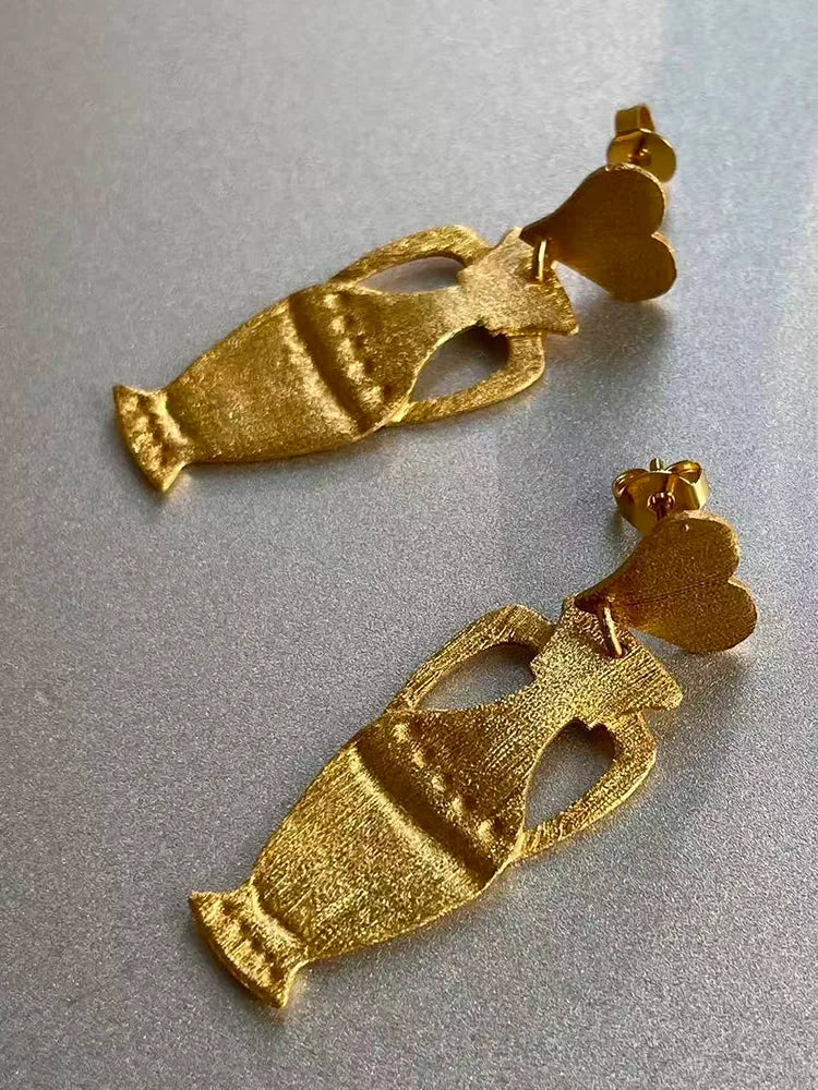 Vintage Vase-Inspired Earrings 18K Gold Plated Dangle