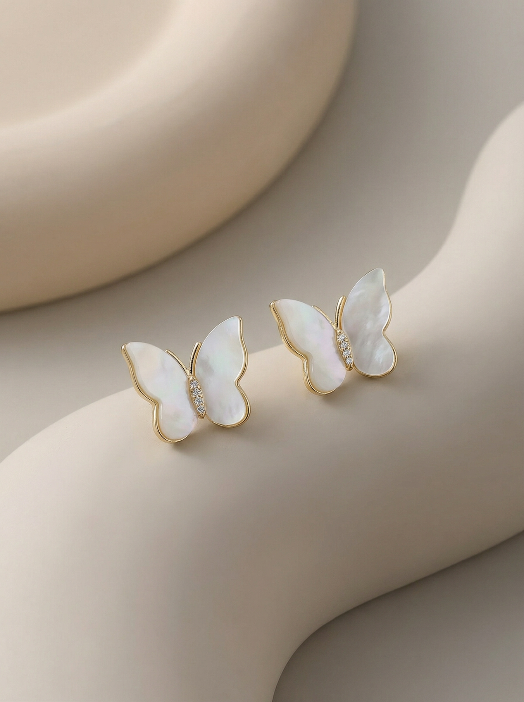 White Shell Butterfly Earrings Lobe Piercing