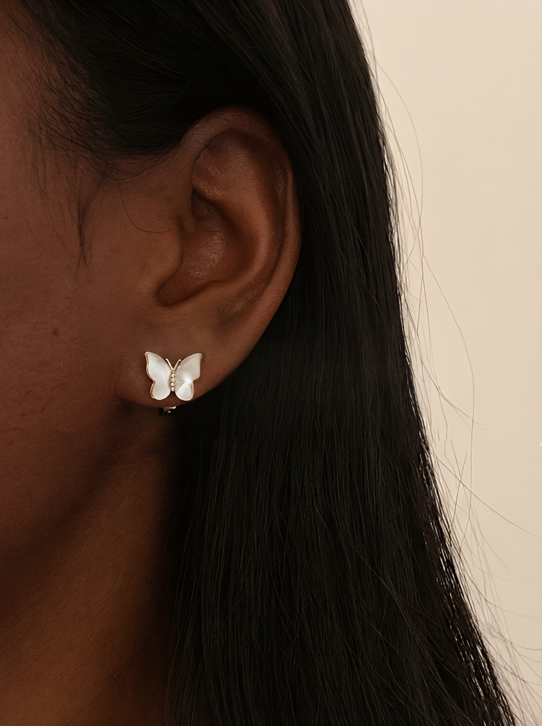 White Shell Butterfly Earrings Lobe Piercing