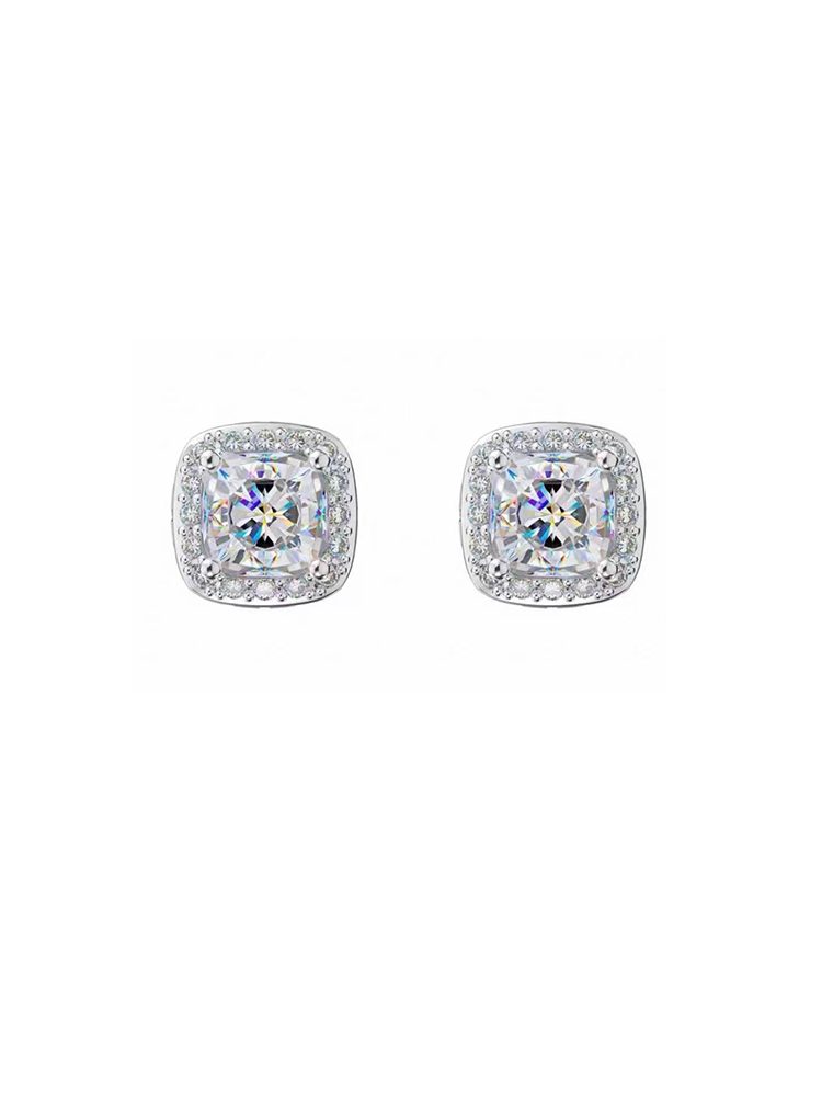 Whithe Zircon Magnetic Earrings Set Square No Piercing-2