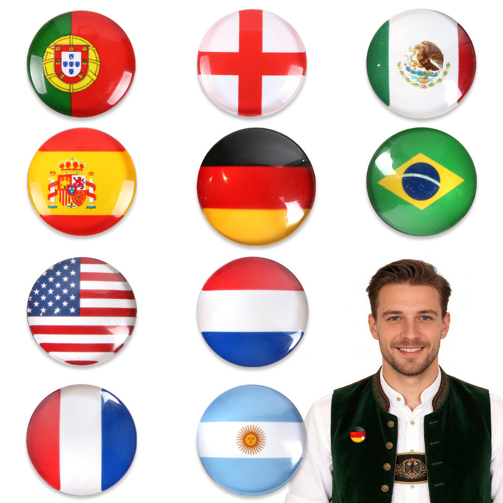 World Cup crystal brooch, football fan costume photo prop, national flag decoration badge souvenir