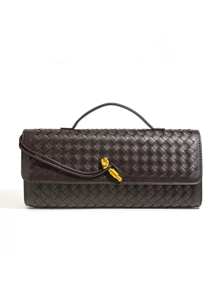Woven Top-Handle Chain Evening Bag Brown