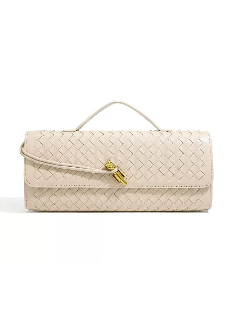 Woven Top-Handle Chain Evening Bag Brown Green