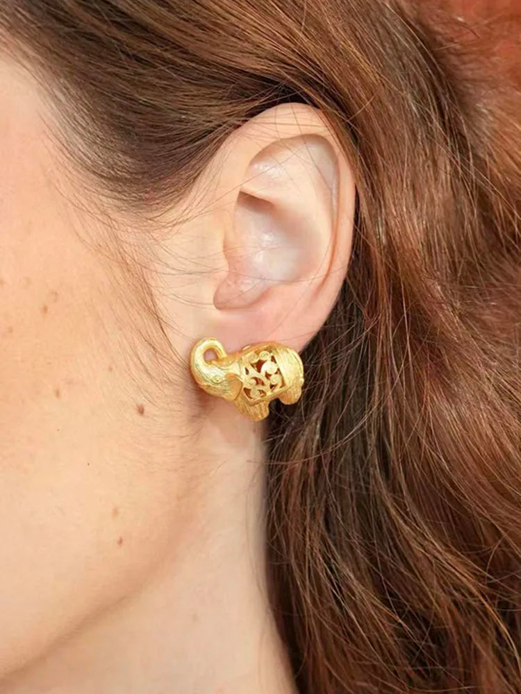 gold small elephant vintage ear clips / earrings (18K gold plated)