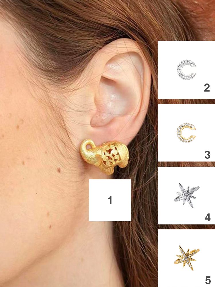 gold small elephant vintage ear clips / earrings (18K gold plated)