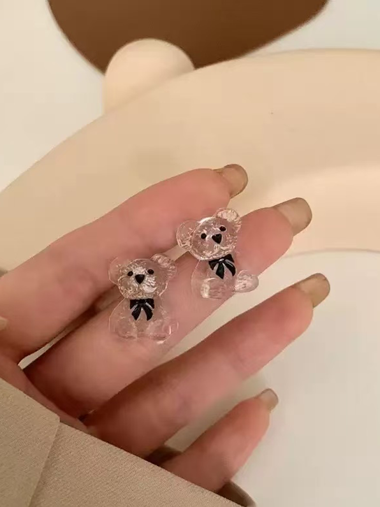 Boucles d'oreilles puces ours de dessin animé kaki