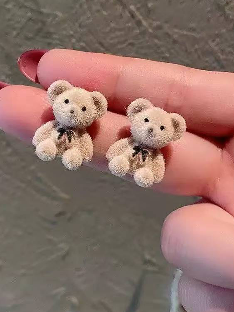Boucles d'oreilles puces ours de dessin animé kaki